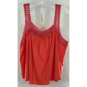 GAP XL Crochet Lace Trim Tank Top - Flamingo Coral Sleeveless Blouse